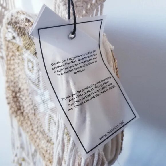 STUNNING ALEX MAX BOHO FRINGE ROUND CROSSBODY BAG - BEADED AZTEC DESIGN - BNWOT - Picture 7 of 8